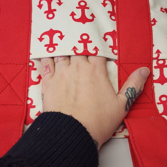 Unbranded Canvas Boat Tote Red Anchor Print Snap Closure Pockets/Change Purse - Picture 7 of 13